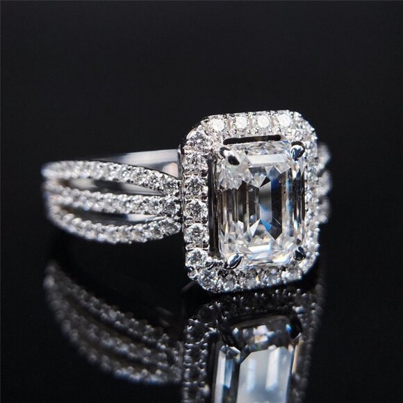 ▶Radiant Cut CZ Three Layer Stackable Silver Plated Dainty Wedding Ring L145